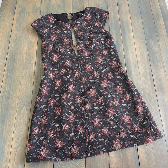 Free People Say Yes Floral Jacquard Mini Dress- Black Textured Size 12 (R8) - Picture 1 of 12